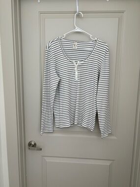 Pact White & Black Striped Long Sleeve Henley Organic Cotton NWOT Size XXL